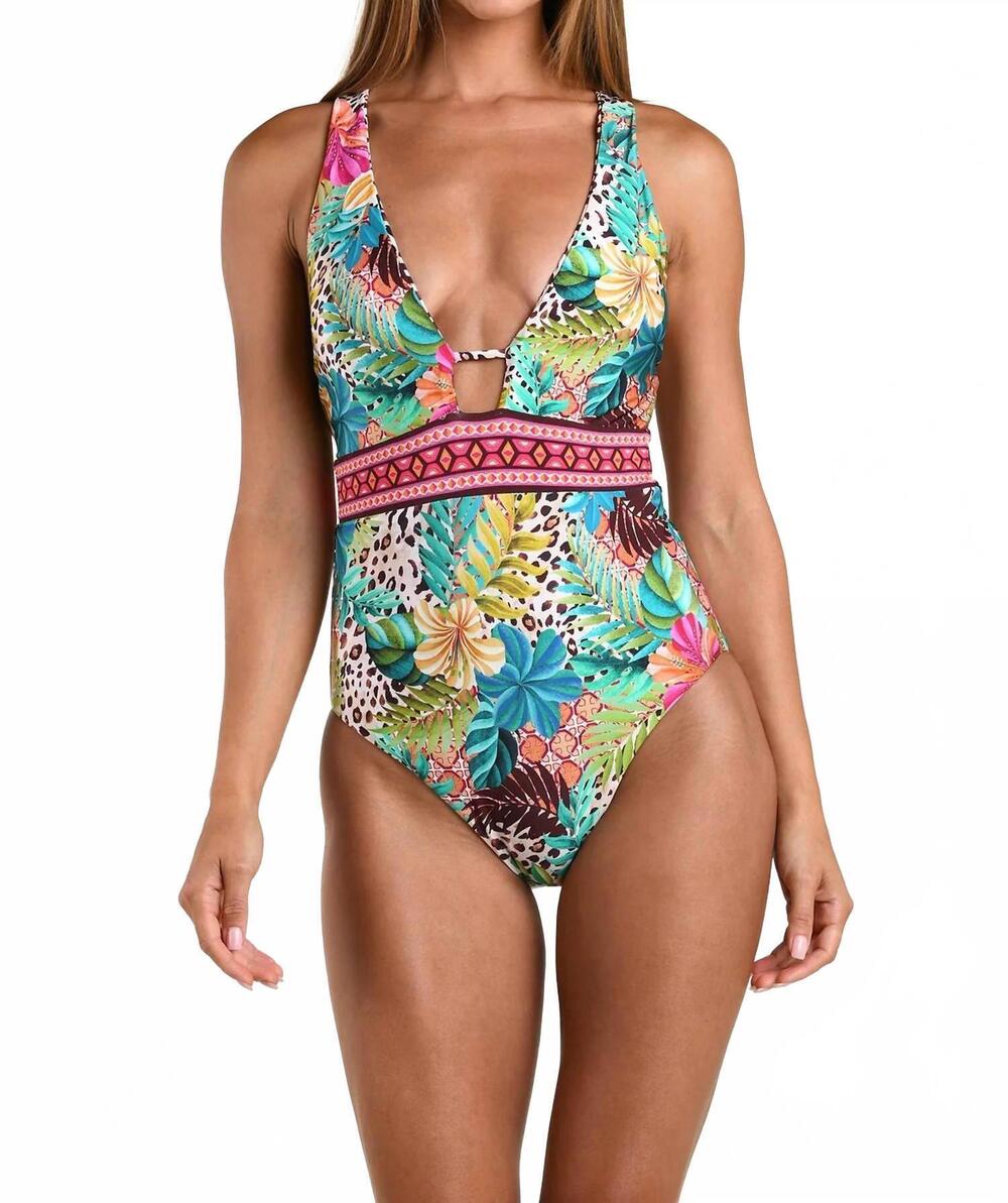 NEW SUNSHINE 79 paradise heat reversible keyhole v-plunge one piece swimsuit in